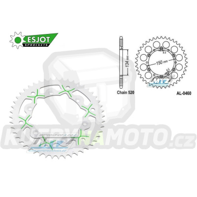 Rozeta řetězová (převodník) Dural 0460-50zubů ESJOT 53-32024-50WG - barva bílá - Kawasaki KX125+KX250 +KX500+KXF250+KXF450+KDX175+KDX200+KDX220R+KDX250+KLX250R+KLX250 D-Tracker +KLX250+KLX250SF+KLX300+KLX450R+KLX650R + Suzuki RM-Z250