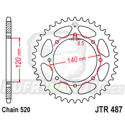 Řetězová rozeta JT JTR 487-44 44 zubů, 520