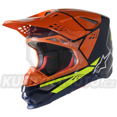 přilba SUPERTECH S-M8 FACTORY, ALPINESTARS (tmavá modrá/oranžová/žlutá fluo lesklá) 2023