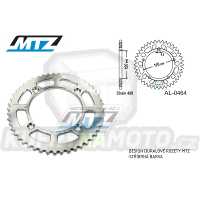 Rozeta řetězová (převodník) Dural 0464-43zubů MTZ stříbrná - Kawasaki KX60 / 83-03 + KX80 / 83-85 + Suzuki RM60 / 03
