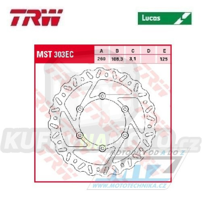 Kotouč brzdový TRW MST303EC (260/108/6D) - Gas-Gas EC250+EC300 / 97-20 + EC125+EC200+MC125+MC250 + ECF250+ECF300+ECF450