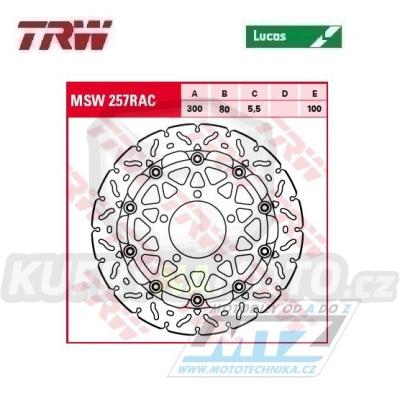 Kotouč brzdový plovoucí TRW MSW257RAC (300/80/5D) - zubatý design - Kawasaki ZX6R Ninja+ER6F+ER6N+Versys650+Z750+Z750R + Versys1000+ Z1000+ZX-10R