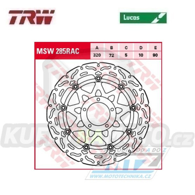 Kotouč brzdový plovoucí TRW MSW285RAC (320/72/5D) - zubatý design - Ducati Monster + Hypermotard + Hyperstrada + Supersport + Multistrada + Diavel + XDiavel