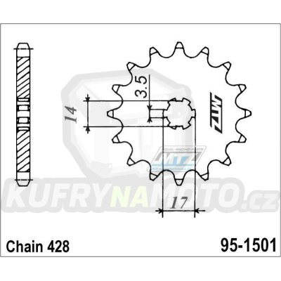 Kolečko řetězové (pastorek) 1501-14zubů MTZ - Kawasaki KLT110 + KLF110 + KLX140