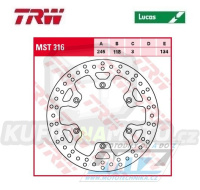Kotouč brzdový TRW MST316 (245/118/6D) - Yamaha YZ125+YZ250 / 92-00+YZF400 / 98-00 + WR250 / 92-97+WRF400 / 98-00