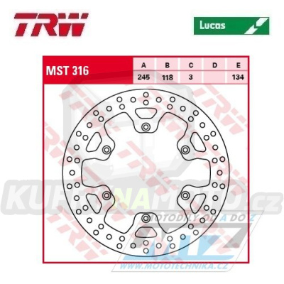 Kotouč brzdový TRW MST316 (245/118/6D) - Yamaha YZ125+YZ250 / 92-00+YZF400 / 98-00 + WR250 / 92-97+WRF400 / 98-00