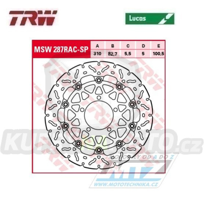 Kotouč brzdový plovoucí TRW MSW287RAC-SP (310/82,7/5D) - zubatý design - Triumph Daytona675 / 13-16