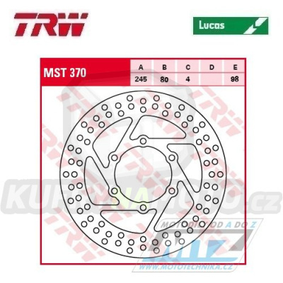 Kotouč brzdový TRW MST370 (245/80/6D) - Yamaha XQ125Maxster / 01-03 + MBK XQ125Thunder / 00-03