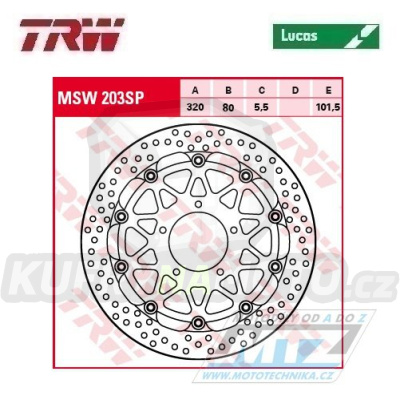 Kotouč brzdový plovoucí TRW MSW203SP (320/80/5D) - zubatý design MV Agusta Brutale675+F3 + Brutale800+Rivale800+Stradale800+Tourismo800