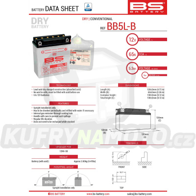 BS baterie moto BB5L-B (YB5L-B) (12N5-3B) 12V 5AH 120X60X130 s elektrolytem v balení - konvenční (65A) (6)