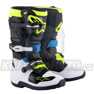 boty TECH 7 S, ALPINESTARS, dětské (černá/bílá/žlutá fluo/modrá) 2024