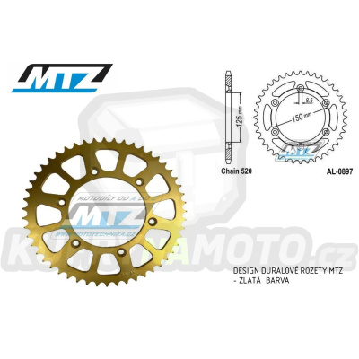 Rozeta řetězová (převodník) Dural 0897-38zubů MTZ zlatá - KTM 125SX+250SXF+ 360EXC+400EXCF+300XC+450XCF+440MX+790 Adventure+620 EGS+690 Duke+125LC2+ 350LC4+525SMR+690SMC + Husaberg TE250+FC350+FE450+FS450+FX450 + Husqvarna FC250 +FE501+TC250+TE300