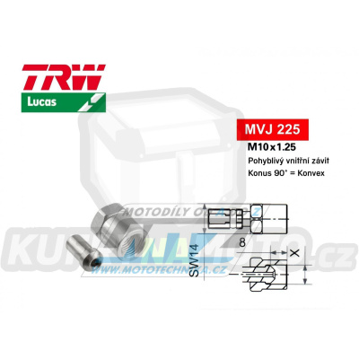 Koncovka brzdové hadice TRW VarioFlex MVJ225 (šroubení vnitřní závit M10x1,25 pohyblivé) - barva Alu stříbrná