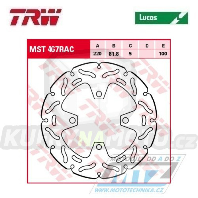 Kotouč brzdový TRW MST467 (220/81,8/4D) - Triumph Daytona675 / 13-16+Daytona675R / 13-16 + StreetTriple675 / 13-17+StreetTriple675R / 13-17 + StreetTriple765R / 17-19 + SpeedTwin1200 / 19