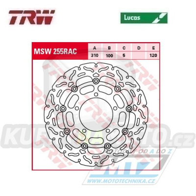 Kotouč brzdový plovoucí TRW MSW255RAC (310/100/5D) - zubatý design -  Suzuki GSXR600+GSXR750 / 06-07 + GSXR1000 / 06-08+M1800Intruder