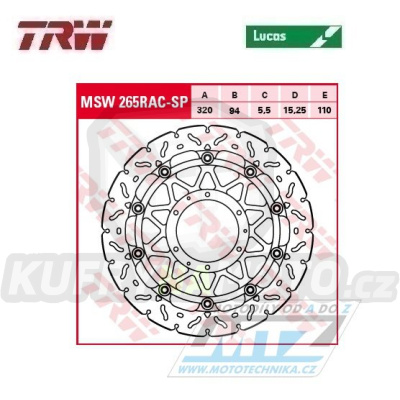 Kotouč brzdový plovoucí TRW MSW265RAC (320/95/6D) - zubatý design - Honda CBR1000RR Fireblade / 08-16