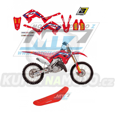 Polepy s potahem sedla (sada polepů a potah sedla Graphics) - Honda CR125+CR250 POLISPORT / 02-07 - typ polepů Replica Team HRC