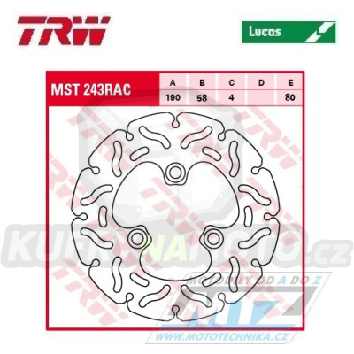Kotouč brzdový TRW MST243RAC (190/58/3D) - zubatý design - Adly RS+SS+TB + CPI Aragon+Baby+Hussar+Mars+Oliver+Popcorn + Daelim Besbi+Hunter+Predator+ST50Paddock+Predator + Generic Cracker+Ideo+Sirion+XOR+XOR2 + Honda NH50+SGX50+SJ+SCV110Lead+CH125 +