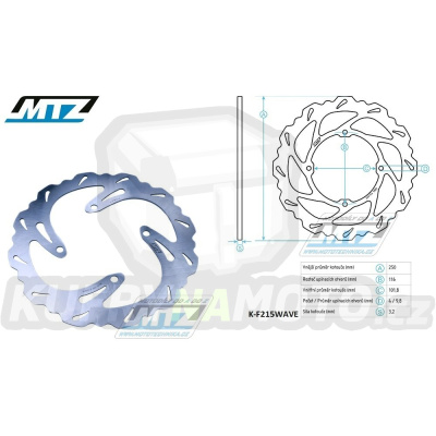 Kotouč brzdový MTZ nerezový - zubatý desing Wave - Kawasaki KX125 / 03-05+KX250 / 03-05+KXF250 / 04-05+KDX125 / 90-99+KDX200 / 95-06+KDX220R / 97-05+KLX250 / 06-10 + Suzuki RMZ250 / 04-06