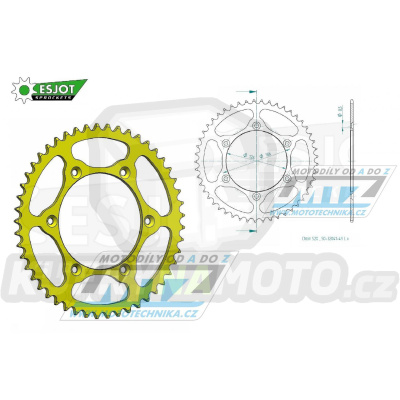 Rozeta ocelová (převodník) 0808-49zubů ESJOT ULTRALIGHT 50-32041-49-LY žlutá - Kawasaki KLX400 + Suzuki DR250 + DR350 + DRZ250 + DRZ400 + RM100 + RM125 + RM250 + RMX250 + RMZ250 + RMZ450 + RMX450 + TSR125 + TSR200