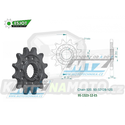 Kolečko řetězové (pastorek) 1323-12zubů ESJOT 50-32128-12S - Honda CR125 / 04-07 + CRF250R / 04-17 + CRF250X / 04-17