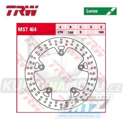 Kotouč brzdový TRW MST464 (276/136/5D) - BMW R1200GS / 14-18 + R1200GS Adventure + R1200R / 14-18 + R1200RS / 14-18 + R1200RT / 14-18 + R1250GS / 19 + R1250R + R1250RT