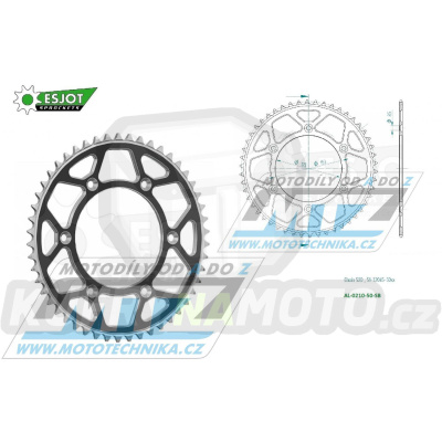 Rozeta řetězová (převodník) Dural 0210-50zubů ESJOT 51-32045-50SB - barva černá - Honda CR125+CR250+CR500 + CRF250R+CRF250X+CRF450R+CRF450X+CRF450RX+CRF450L + CRM250+CRF150F + CRF230F / 03-21 + XR250S+XL250S+XL250 + XR250R+XR400R / 96-04 + XR650