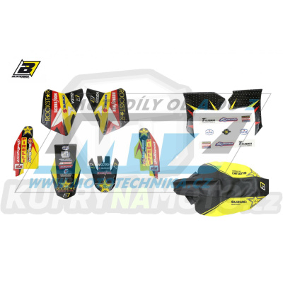 Polepy s potahem sedla (sada polepů a potah sedla Graphics) - Suzuki RM125+RM250 / 01-11 - typ polepů Replica Suzuki Rockstar Energy