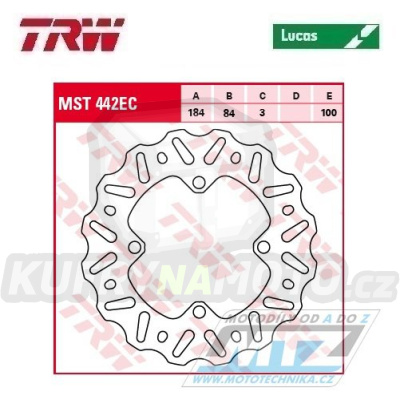 Kotouč brzdový TRW MST442EC (184/84/4D) - zubatý desing Wave - Kawasaki KX85 / 01-24 + KX100 / 01-21 + KX112 / 22-24