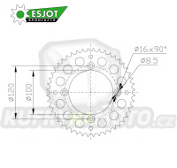Rozeta řetězová (převodník) Dural 0798-52zubů ESJOT 51-15026-52 - barva stříbrná - Suzuki RM80 / 83-01 + RM85 / 02-20 + Yamaha YZ80 / 93-01 + YZ85 / 02-20 + Beta RR125 / 06-12