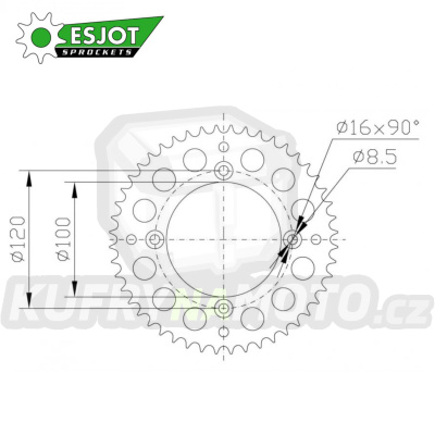 Rozeta řetězová (převodník) Dural 0798-52zubů ESJOT 51-15026-52 - barva stříbrná - Suzuki RM80 / 83-01 + RM85 / 02-20 + Yamaha YZ80 / 93-01 + YZ85 / 02-20 + Beta RR125 / 06-12