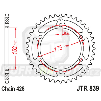 Řetězová rozeta JT JTR 839-53 53 zubů, 428