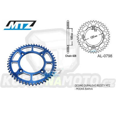 Rozeta řetězová (převodník) Dural 0798-52zubů MTZ modrá - Suzuki RM80 / 83-01 + RM85 / 02-20 + Yamaha YZ80 / 93-01 + YZ85 / 02-20 + Beta RR125 / 06-12