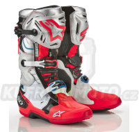 boty TECH 10 limitovaná edice VISION, ALPINESTARS (černá/bílá/stříbrná/červená fluo/modrá)