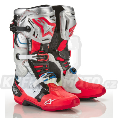 boty TECH 10 limitovaná edice VISION, ALPINESTARS (černá/bílá/stříbrná/červená fluo/modrá)