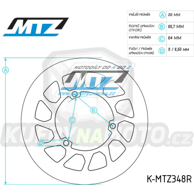 Kotouč brzdový nerezový (210/84/3D) - kulatý design - Yamaha TZR125 / 90-92+TZR150+SDR200+XT225 / 89-06 + FZR250+FZX250+R1-Z250+SRX250+TZR250 + FX400+FZR400+SZR660+FZR750