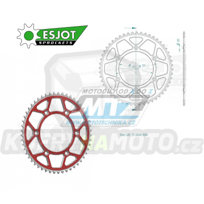 Rozeta řetězová (převodník) Dural 0210-52zubů ESJOT 51-32045-52SR - barva červená - Honda CR125+CR250+CR500 + CRF250R+CRF250X+CRF450R+CRF450X+CRF450RX+CRF450L + CRM250+CRF150F + CRF230F / 03-21 + XR250S+XL250S+XL250 + XR250R+XR400R / 96-04 + XR650R /