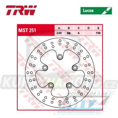 Kotouč brzdový TRW MST251 (240/89/5D) -  Suzuki - GSX600F+RF600R+GSF650+GSF600+SV650S+GSX750+GSX750F+GSX750R+RF900+GSX1100R+GSF1200+GSX1200+GSX1300R + Kawasaki J125+J300 + Kymco