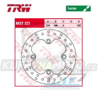 Kotouč brzdový TRW MST323 (220/105/4D) - Honda XL125V Varadero + NES+PS+SES+SH + CRF230L+XR250R+XR400R+XR600R+NX500+NX650 + Kawasaki KFX400 + Malaguti Centro + Suzuki LTZ400