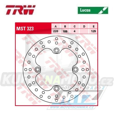 Kotouč brzdový TRW MST323 (220/105/4D) - Honda XL125V Varadero + NES+PS+SES+SH + CRF230L+XR250R+XR400R+XR600R+NX500+NX650 + Kawasaki KFX400 + Malaguti Centro + Suzuki LTZ400