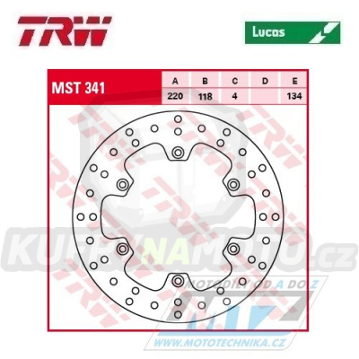 Kotouč brzdový TRW MST341 (220/118/6D) - Suzuki RM125 / 88-98 + RM250 / 87-98 + RMX250 + DRZ400S / 00-20 + DRZ400E / 00-07