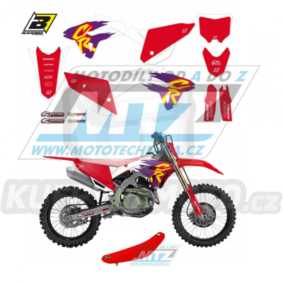 Polepy s potahem sedla včetně polepů číslových tabulek (sada polepů a potah sedla Complete) - Honda CRF250R / 22-23 + CRF450R / 21-23 - typ polepů Retro