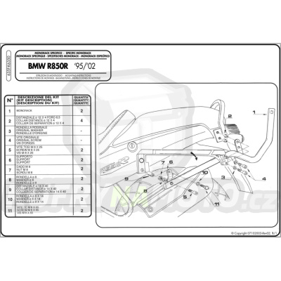 Kit pro montážní sada – nosič kufru Kappa Bmw R 850 R 1995 – 2002 K1583-K6350