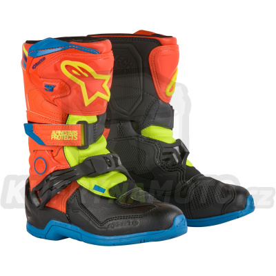 boty TECH 3S KIDS, ALPINESTARS, dětské (oranžová fluo/modrá/žlutá fluo/černá) 2024