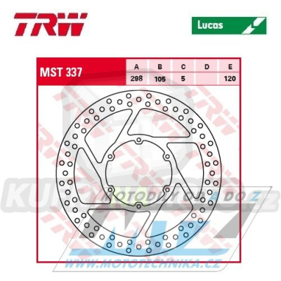 Kotouč brzdový TRW MST337 (298/105/6D) - kulatý design - BMW F650 / 94-01 + F650GS Dakar / 00-08 + F650GS / 08-09 + F650ST / 97-01 + F800GS / 09-10 + Husqvarna TR650 + Aprilia 650 Pegaso
