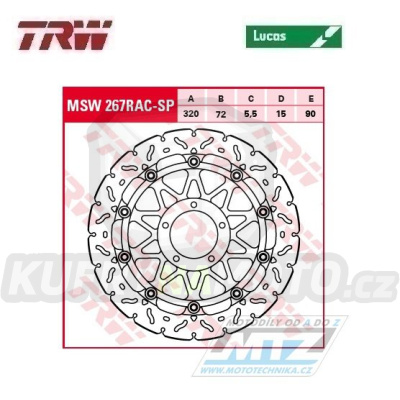 Kotouč brzdový plovoucí TRW MSW267RAC (320/72/5D) - zubatý design - Ducati Panigale899 / 14-15 + Panigale959 / 16-