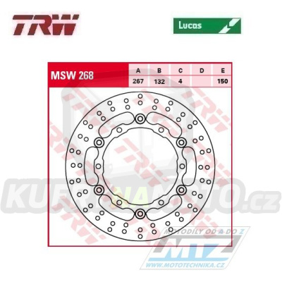 Kotouč brzdový plovoucí TRW MSW268 (267/132/6D) - kulatý design - Yamaha XP500 T-Max / 08-12