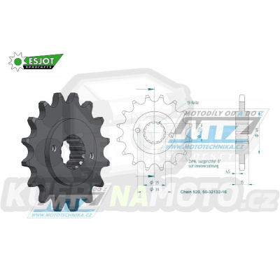 Kolečko řetězové (pastorek) 1042-16zubů ESJOT 50-32132-16 - Kymco 250KXR+250KXU / 02-13 + 250MXU / 05-15 + 300 Maxxer / 05-16