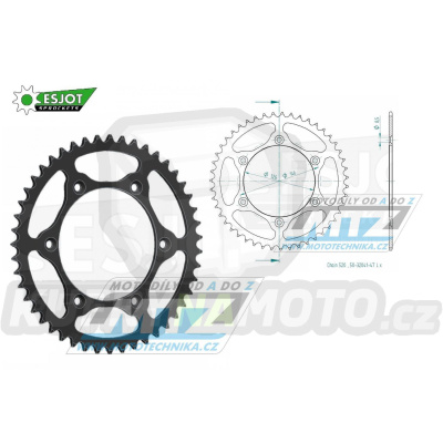 Rozeta ocelová (převodník) 0808-47zubů ESJOT ULTRALIGHT 50-32041-47-L černá - Kawasaki KLX400 + Suzuki DR250 + DR350 + DRZ250 + DRZ400 + RM100 + RM125 + RM250 + RMX250 + RMZ250 + RMZ450 + RMX450 + TSR125 + TSR200