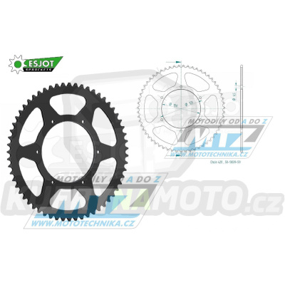 Rozeta ocelová (převodník) 1133-59zubů ESJOT 50-13039-59 - Motor Hispania 50 RX + Peugeot 50 XR6 + Aprilia 50 RS+50 RS4+50 SX + Derbi 50 GPR Racing+50 GPR Nude+50 Senda SM DRD Racing+50 Senda SM X-treme+50 Senda SM Racing + Gilera 50 SMT